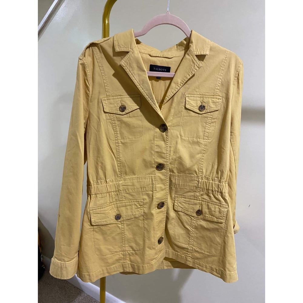 Talbots Mustard Yellow Utility Field Jacket Button Front Cinched Waist Large - Picture 5 of 11